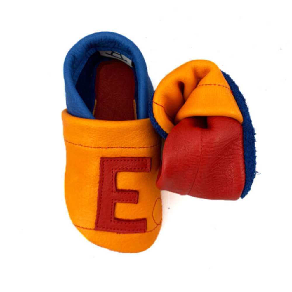παπουτσάκια παντοφλάκια 2 σε 1 Tricolore Orange Red Blue Personalized Χειροποίητα Corfoot2