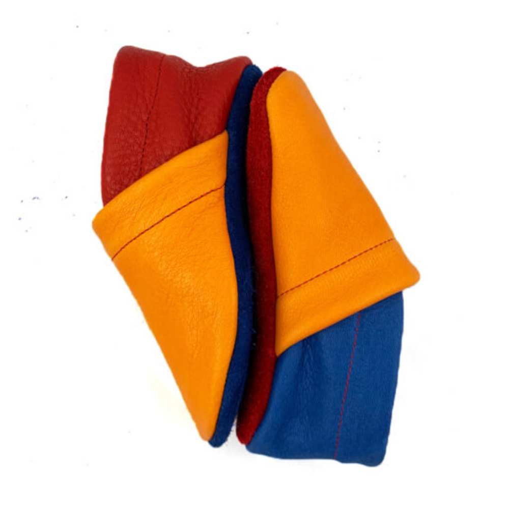 παπουτσάκια παντοφλάκια 2 σε 1 Tricolore Orange Red Blue Χειροποίητα Corfoot2