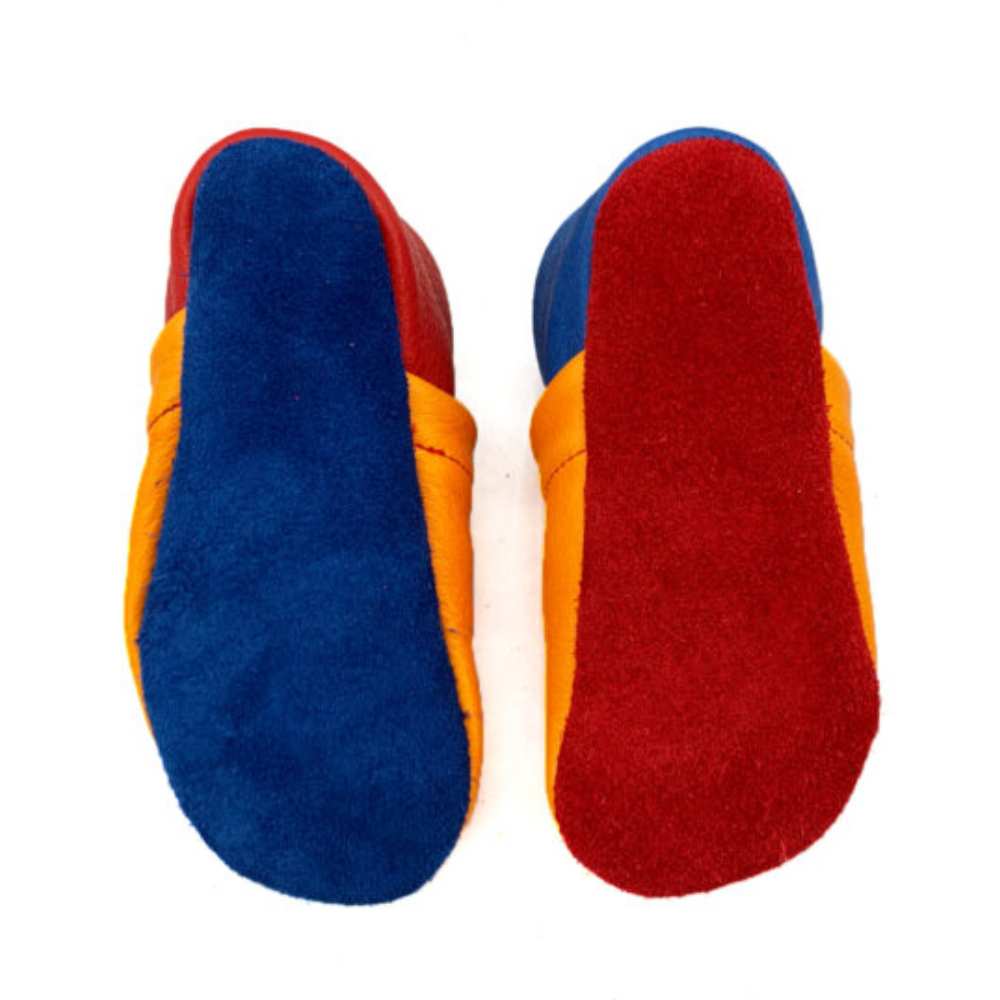 παπουτσάκια παντοφλάκια 2 σε 1 Tricolore Orange Red Blue Χειροποίητα Corfoot3