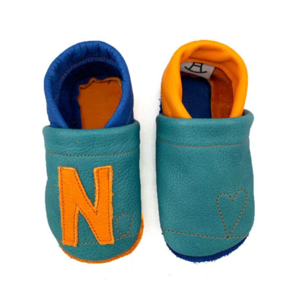 παπουτσάκια παντοφλάκια 2 σε 1 Tricolore Petrol Orange Blue Personalized Χειροποίητα Corfoot