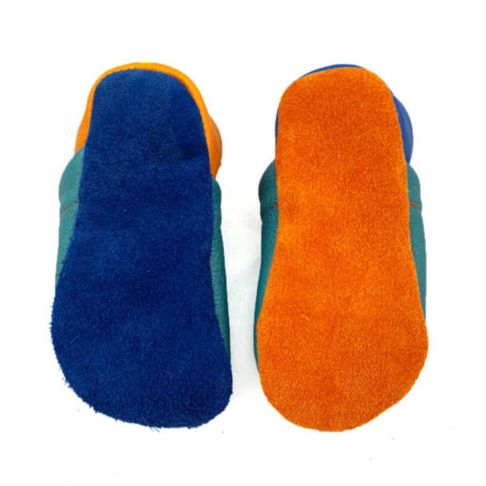 παπουτσάκια παντοφλάκια 2 σε 1 Tricolore Petrol Orange Blue Personalized Χειροποίητα Corfoot3