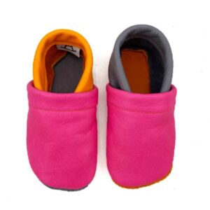 παπουτσάκια παντοφλάκια 2 σε 1 Tricolore Pink Grey Orange Χειροποίητα Corfoot